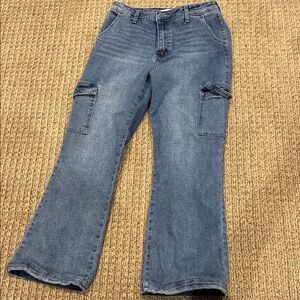 KanCan Medium Blue Flare Cargo Jeans